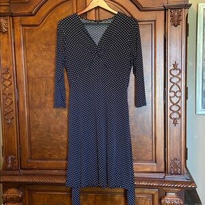 Talbots Black and White Polka Dot V Neck Dress Size 6